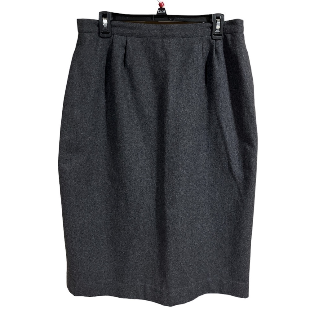 Vintage GILMOR Gray Wool Blend Lined Pencil‎ Skirt Size 16 Quiet Luxury Office